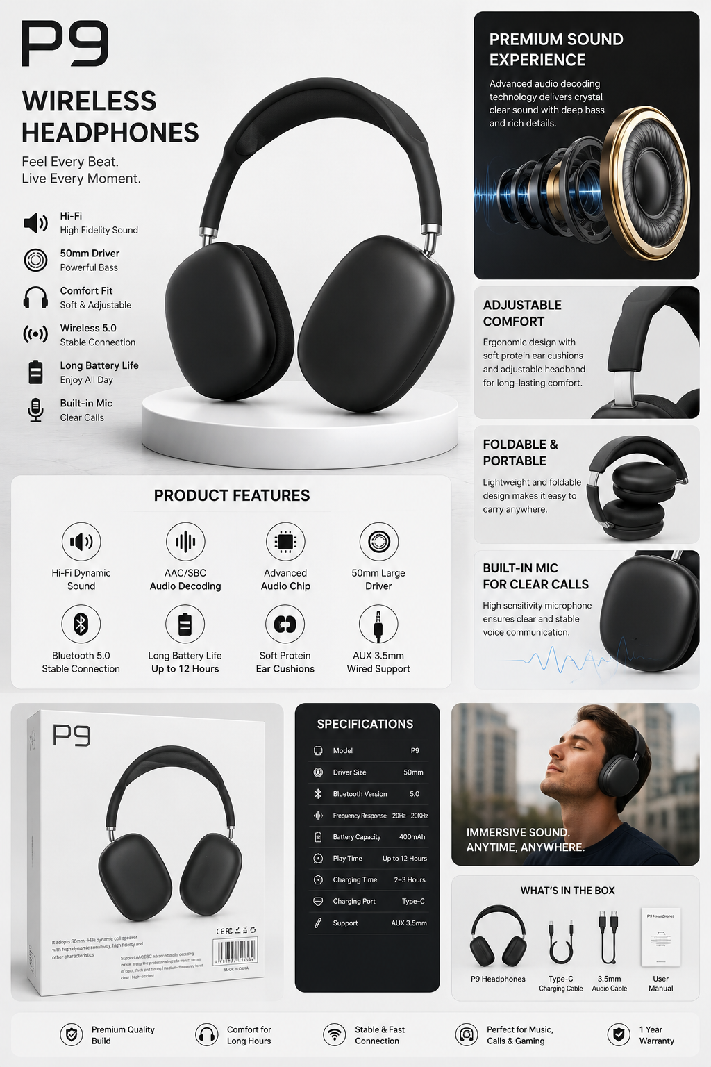 P9 Wireless Headphone - Image 3